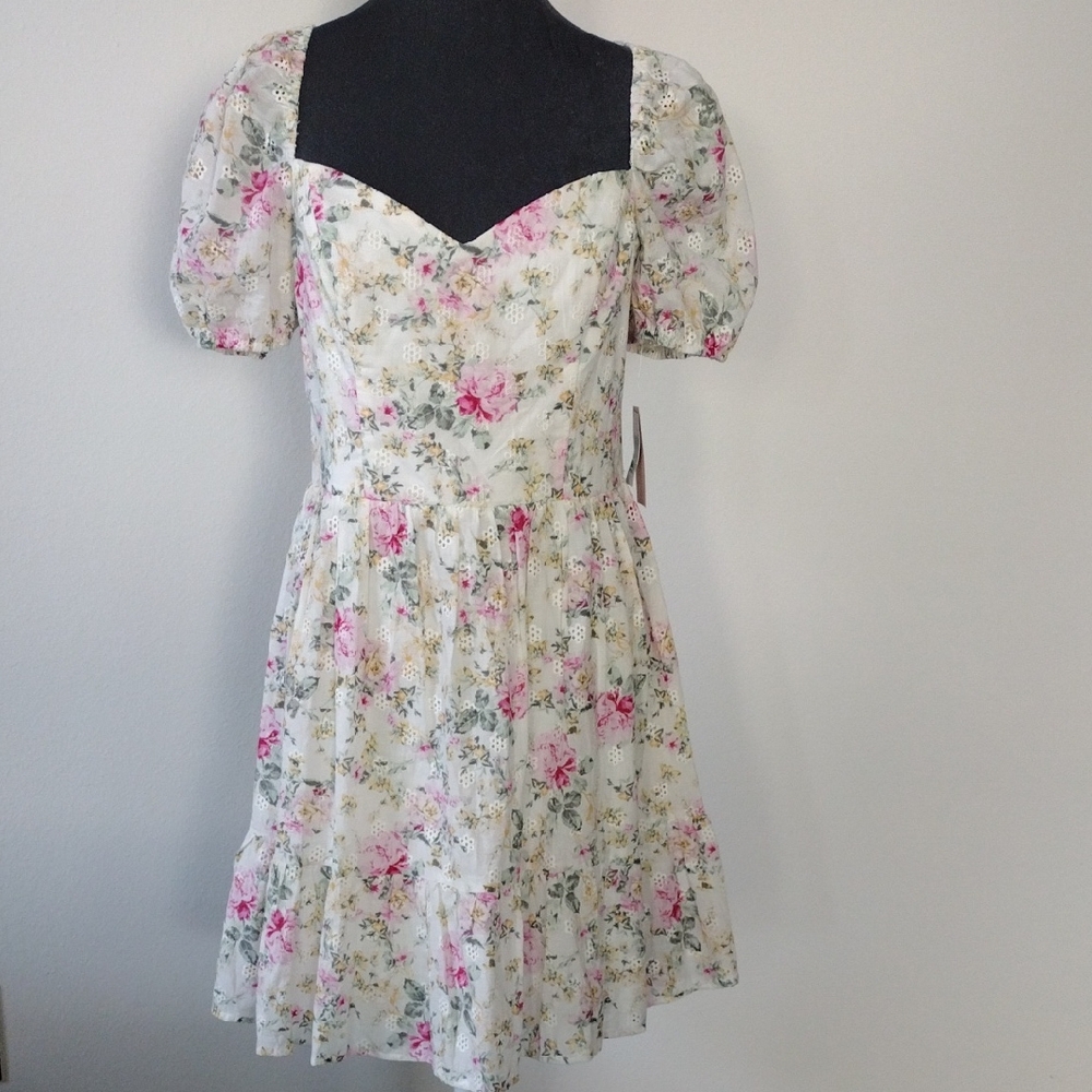 City Studio Pink Floral Eyelet Mini Dress, Size L - Picture 3 of 16